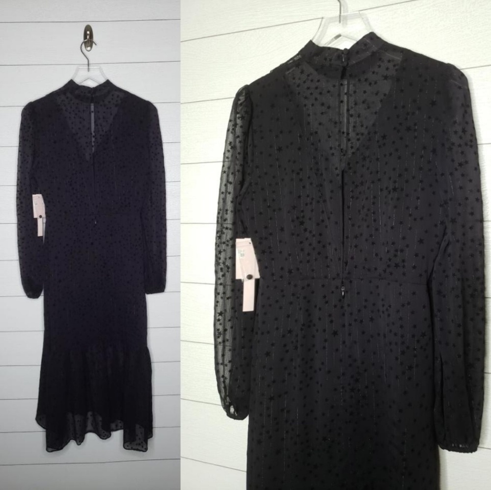 Avec Les Filles Flocked Star Ruffle Dress Navy/Blk - Picture 4 of 8